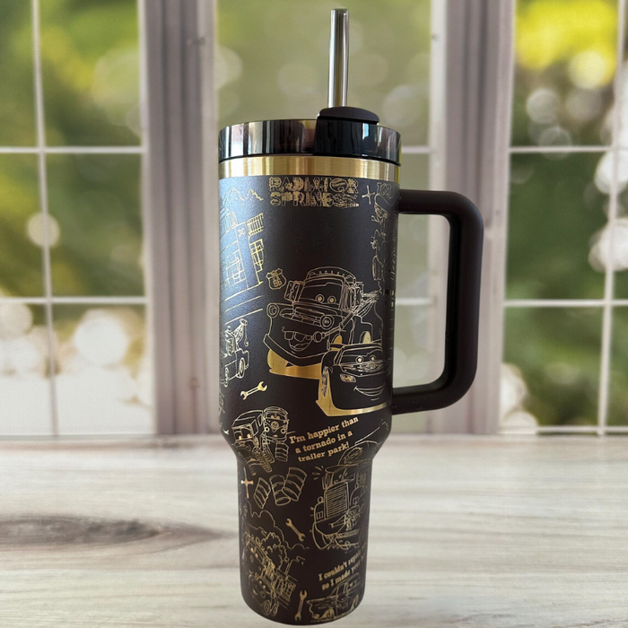 Adventure Inspired 40oz Tumbler With Laser Engraved Car Graphics