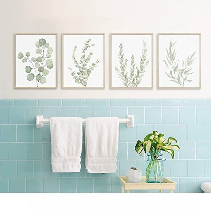 Botanical Boho Bathroom Decor Wall Art Prints, UNFRAMED Sage Green Plants Decor for Bedroom | Office, Minimalist Eucalyptus Leaves Watercolor Art Prints - Grafton Collection