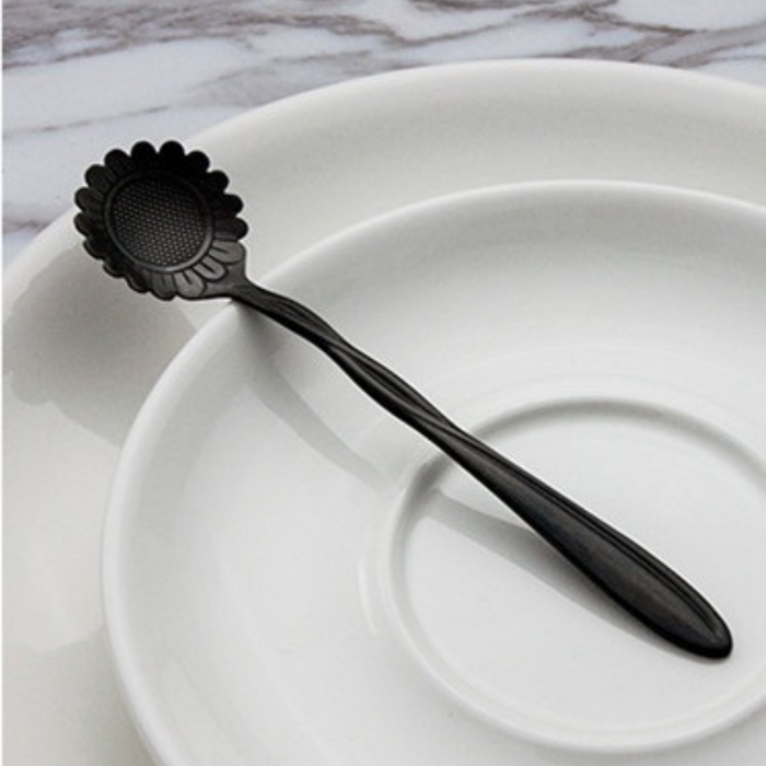 Elegant Black Stainless Steel Floral Stirring Spoon