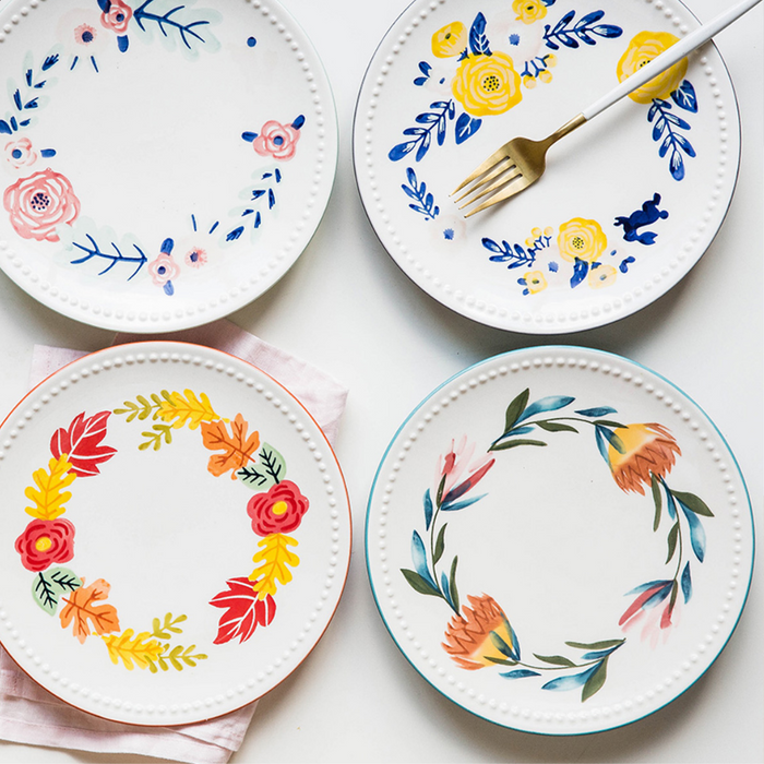 Japanese Hand-Painted Ceramic Flower Salad Dessert Plate - Grafton Collection