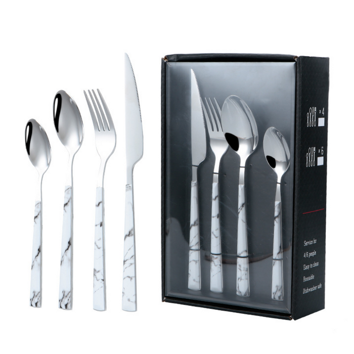 Stainless Steel Marble Cutlery Set - 16 & 24 Pieces