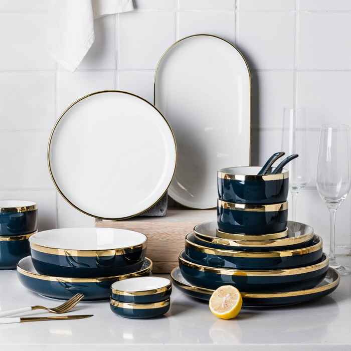 Blue & Gold Ceramic Dinnerware