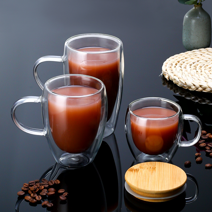 Double Glass Mugs With Bamboo Lid