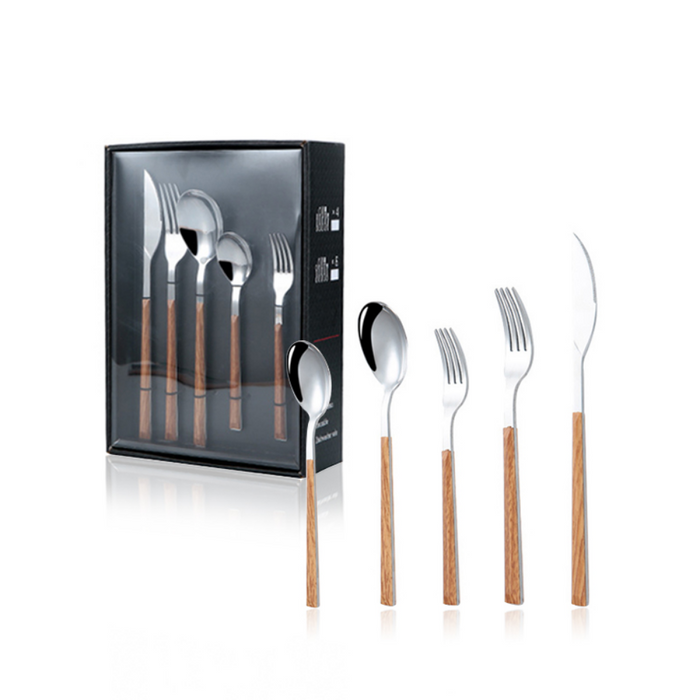 Stainless Steel Wooden Cutlery Set - 20 Pieces