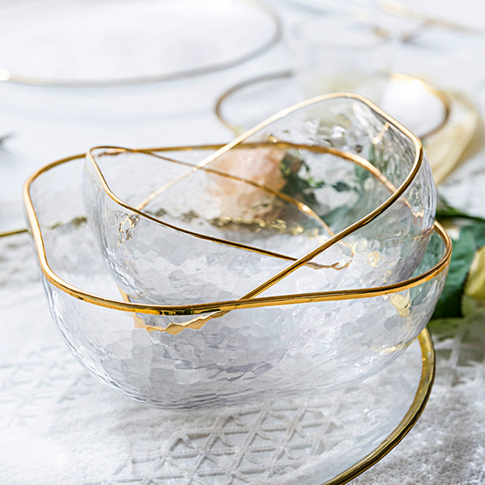 Gold Rim Glass Salad Bowl