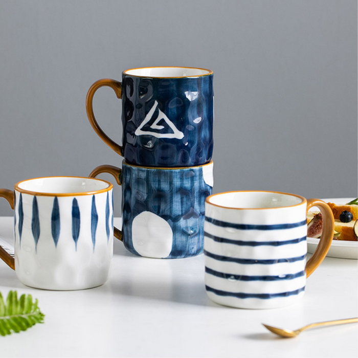 Blue Ceramic Mugs + Spoon