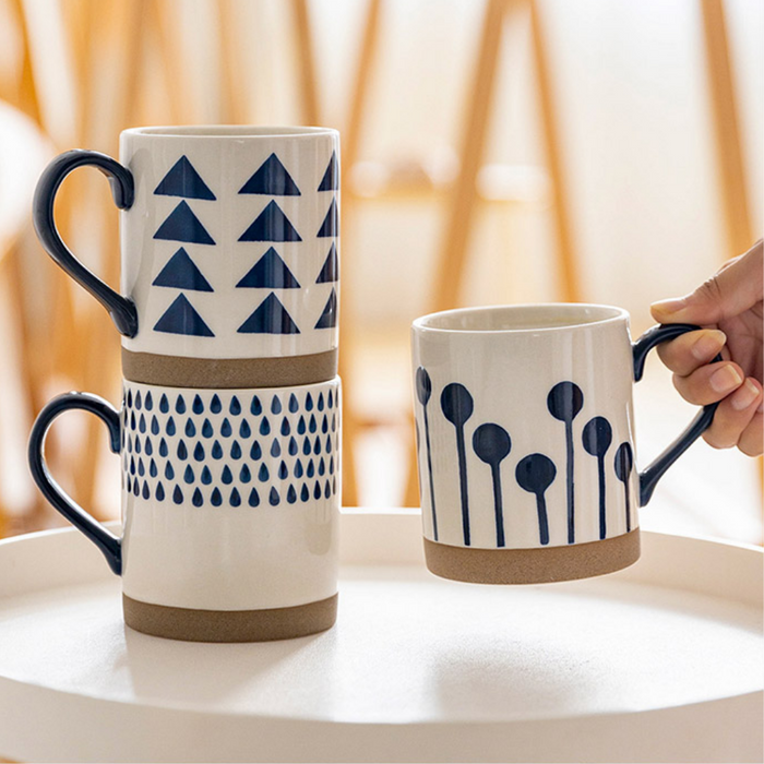 Hand-Painted Blue Ceramic Mugs