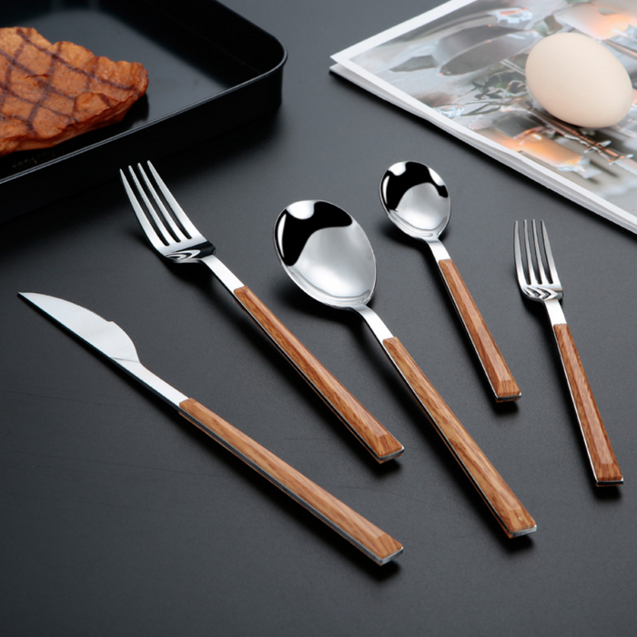 Stainless Steel Wooden Cutlery Set - 20 Pieces