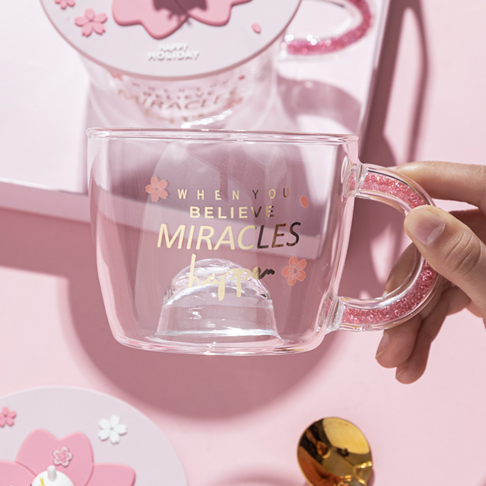 Pink Glass Mug + Lid