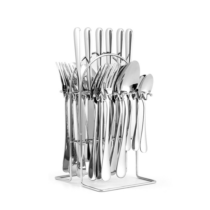 24 Piece Stainless Steel Flatware Set + Stand - Grafton Collection