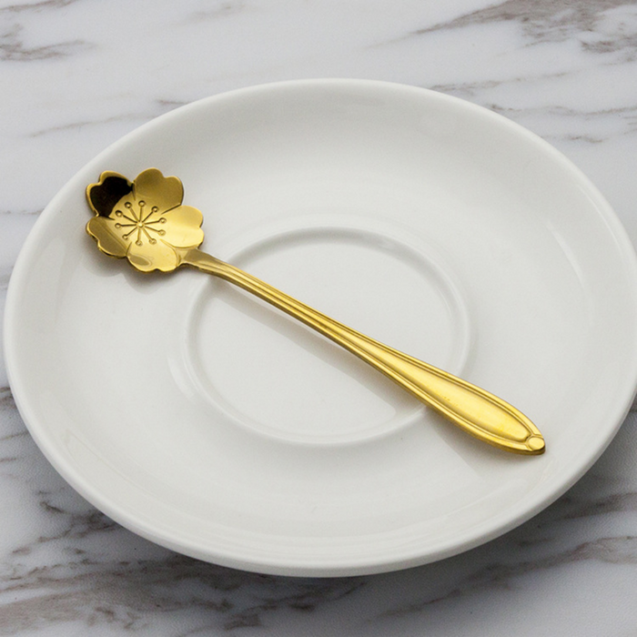 Gold-Plated Stainless Steel Floral Stirring Spoon