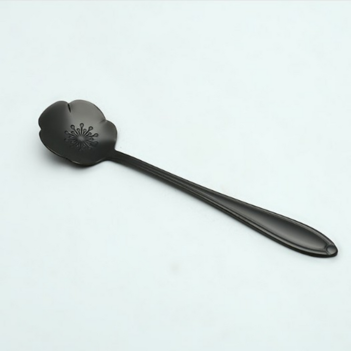 Elegant Black Stainless Steel Floral Stirring Spoon