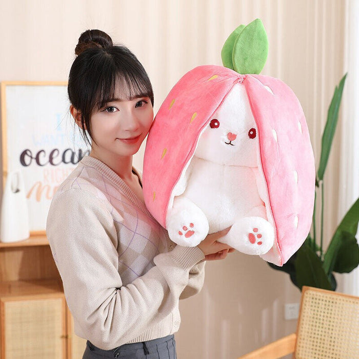 Large Reversible Carrot Rabbit And Strawberry Bunny Plush Pillow - Grafton Collection